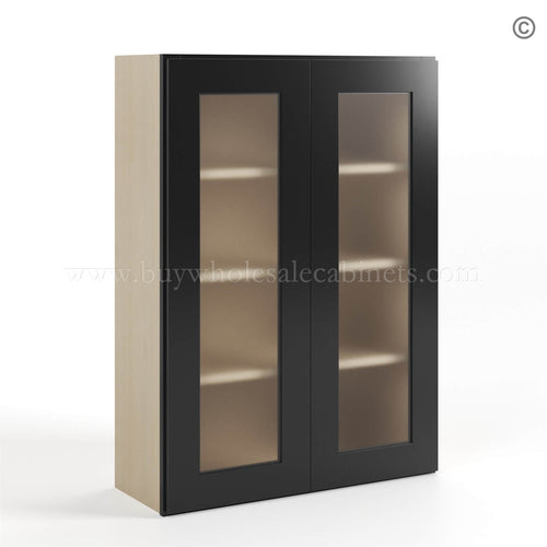 Black Shaker 42″ H Double Door Wall Cabinet with Glass Doors