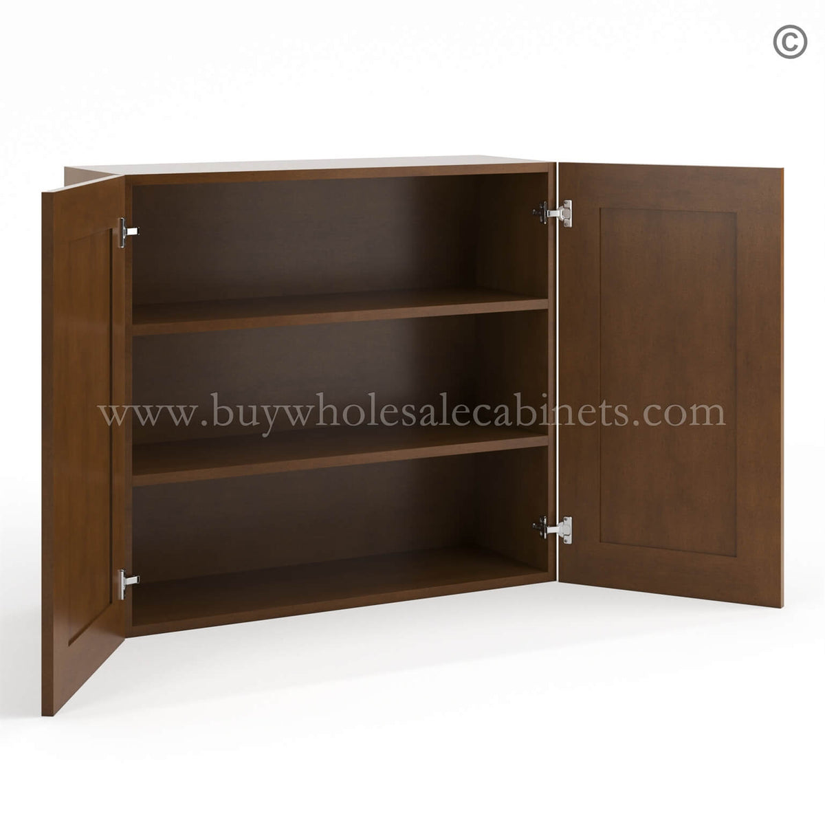 Frameless Classic Chestnut 30″ Tall Wall Cabinet – 2 Doors 2 Shelves