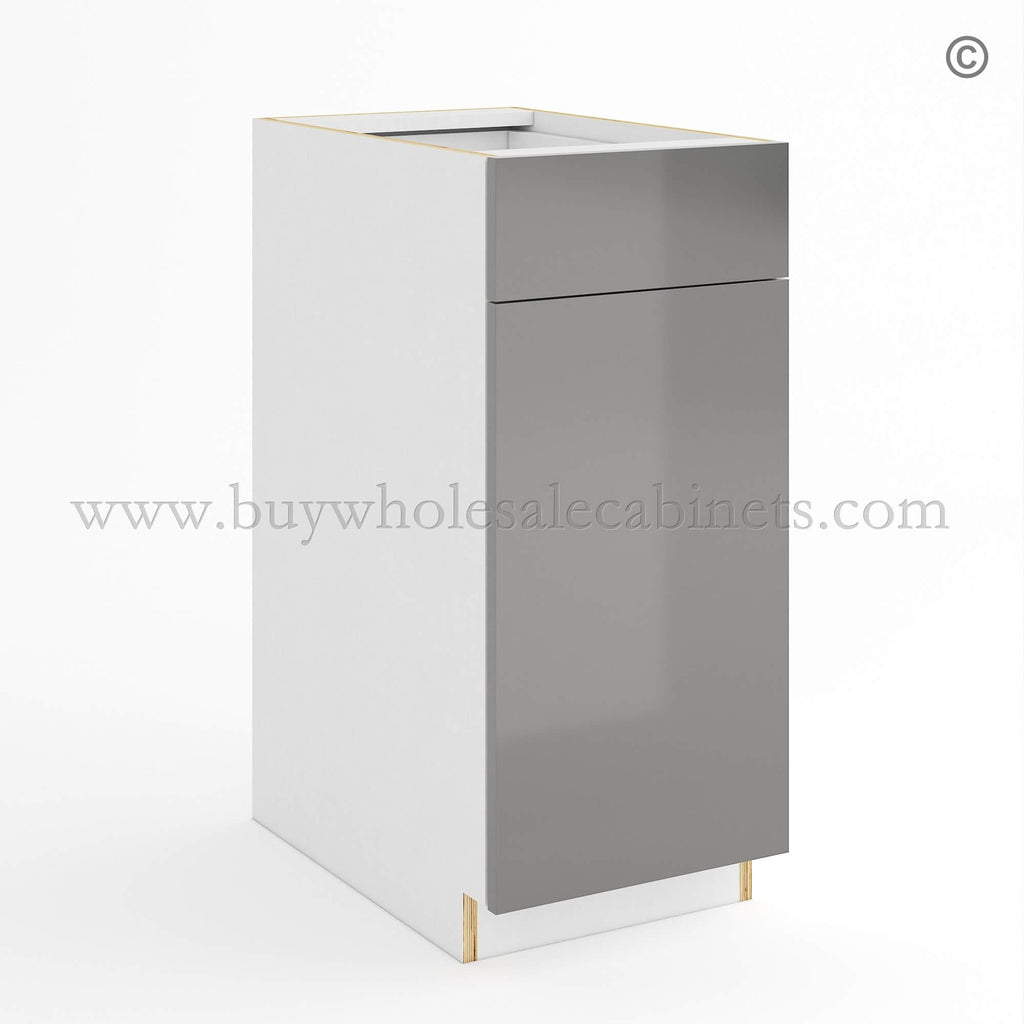Frameless Gloss Gray Base Cabinet Single Door and Drawer