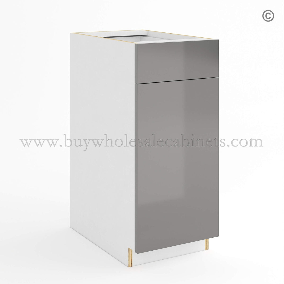 Frameless Gloss Gray Base Cabinet Single Door and Drawer