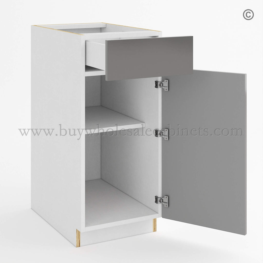 Frameless Gloss Gray Base Cabinet Single Door and Drawer