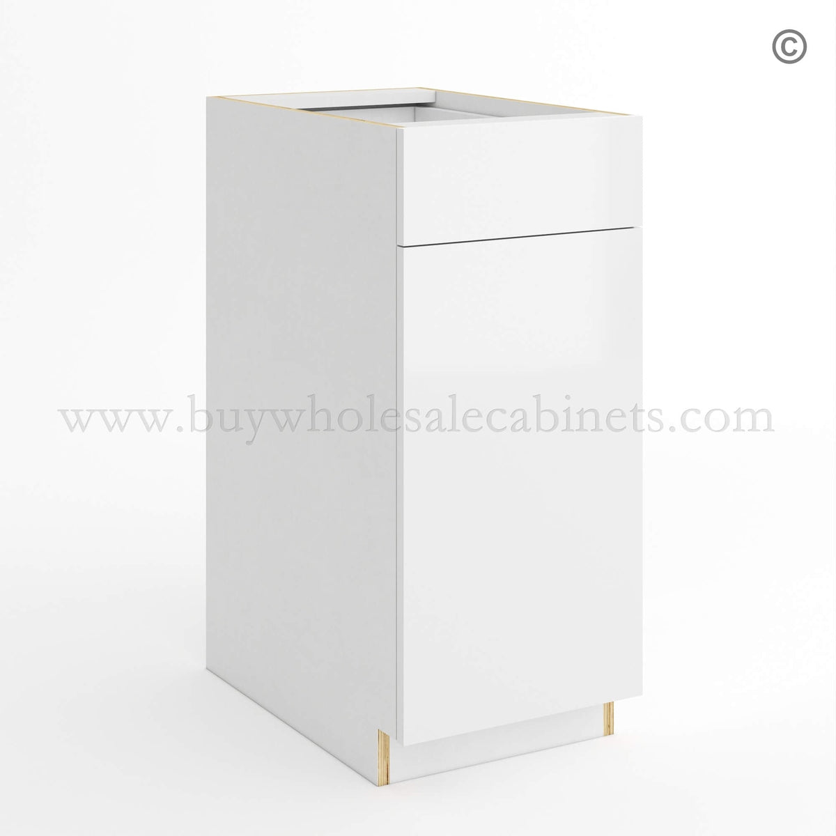 Frameless Gloss White Base Cabinet Single Door and Drawer