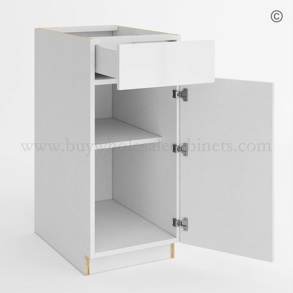 Frameless Gloss White Base Cabinet Single Door and Drawer