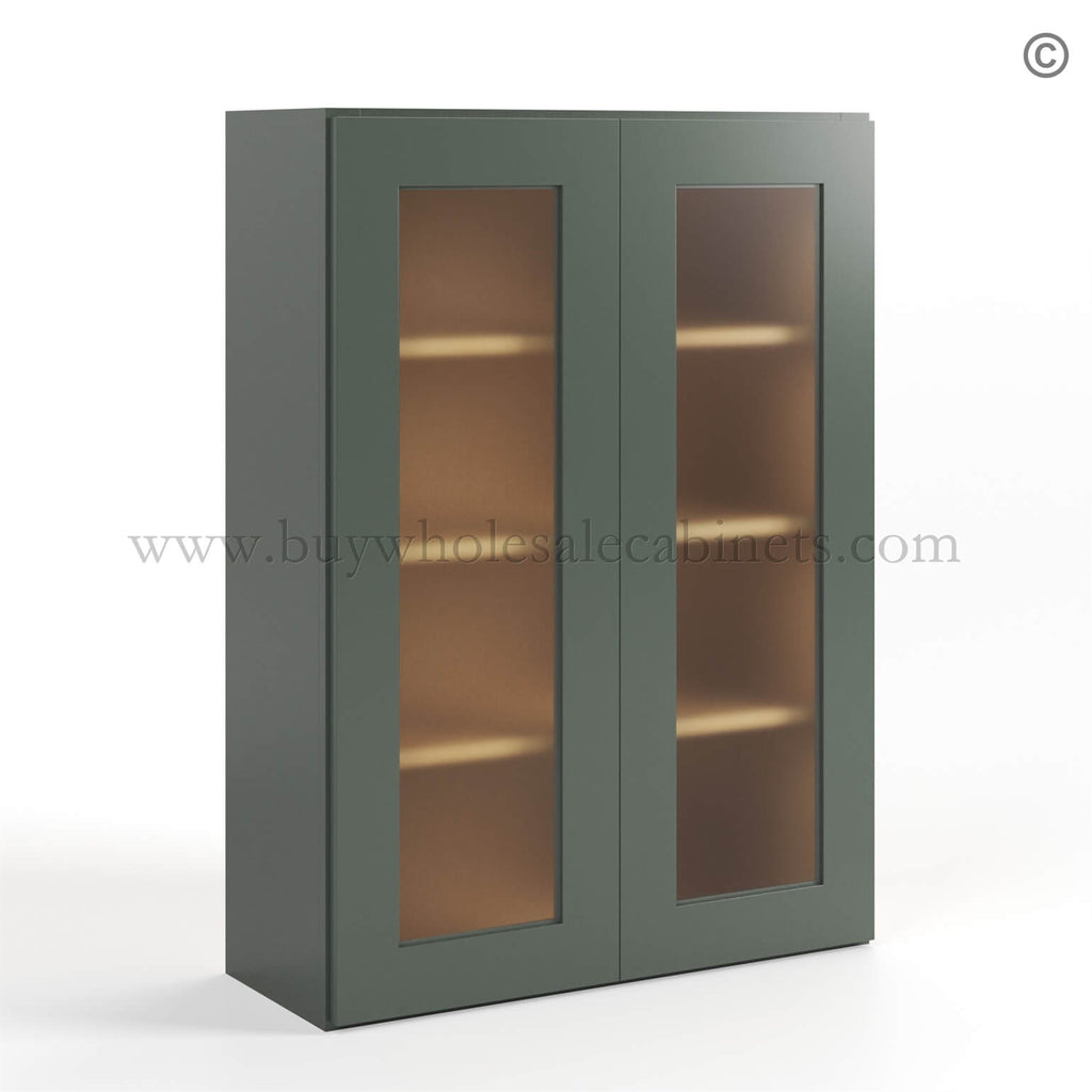 Green Shaker 42″ H Double Door Wall Cabinet with Glass Doors