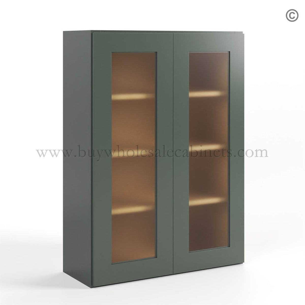 Green Shaker 42″ H Double Door Wall Cabinet with Glass Doors