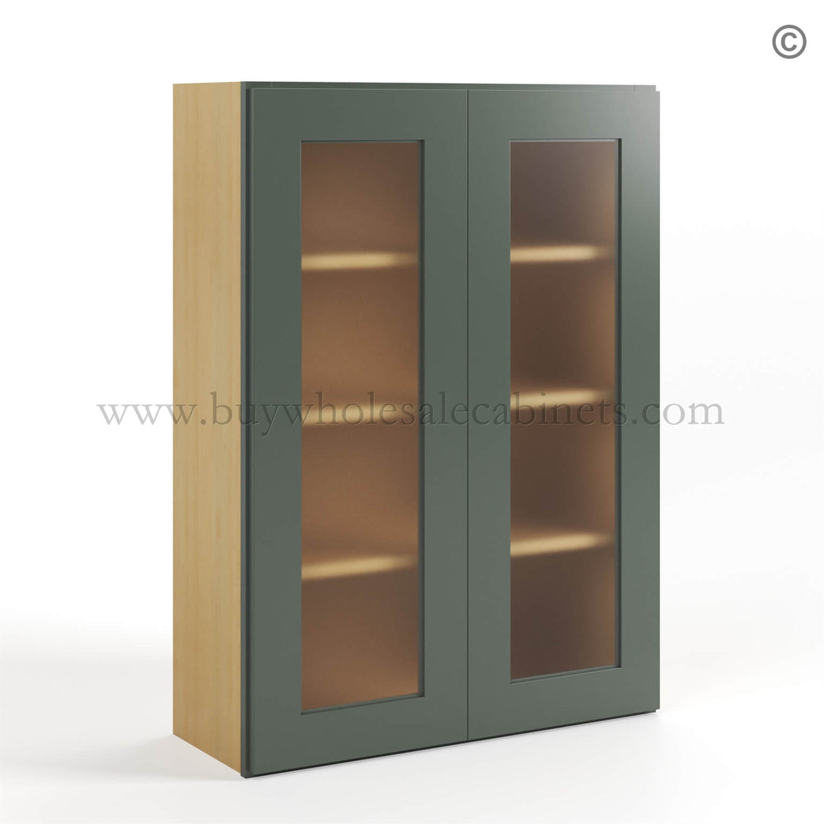 Green Shaker 42″ H Double Door Wall Cabinet with Glass Doors