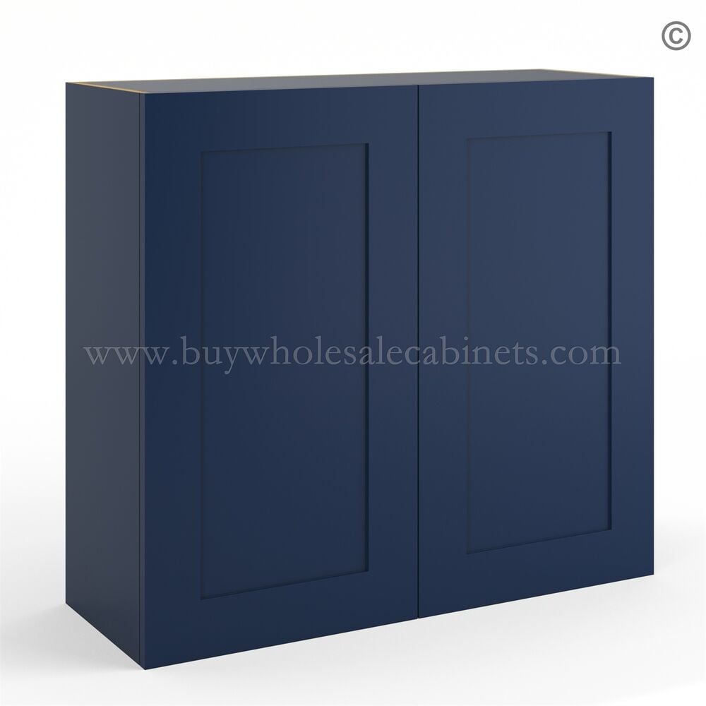 Frameless Oxford Blue 30″ Tall Wall Cabinet – 2 Doors 2 Shelves