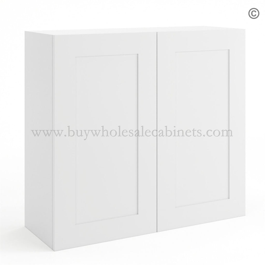 Frameless Modern White Shaker 30″ Tall Wall Cabinet – 2 Doors 2 Shelves