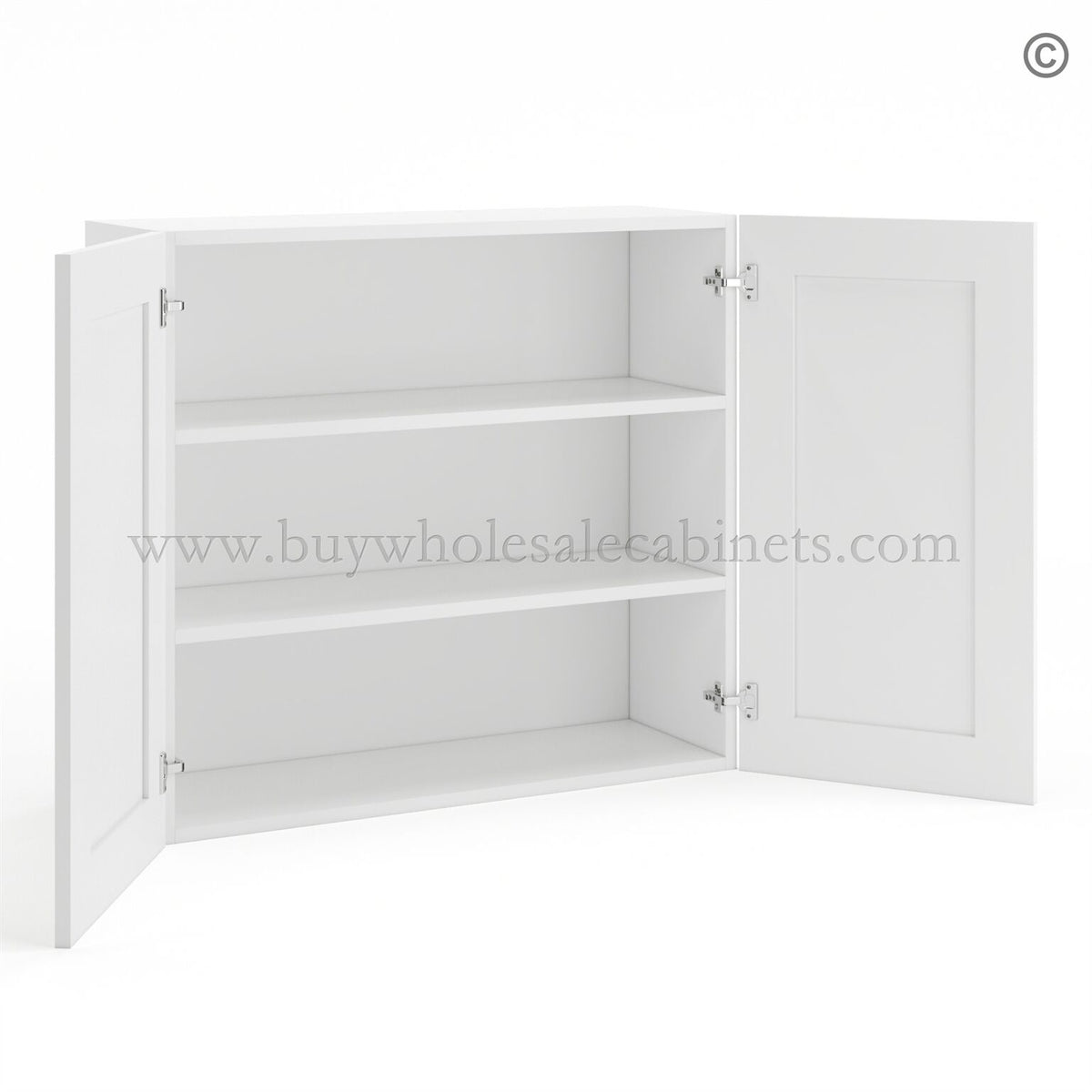 Frameless Modern White Shaker 30″ Tall Wall Cabinet – 2 Doors 2 Shelves