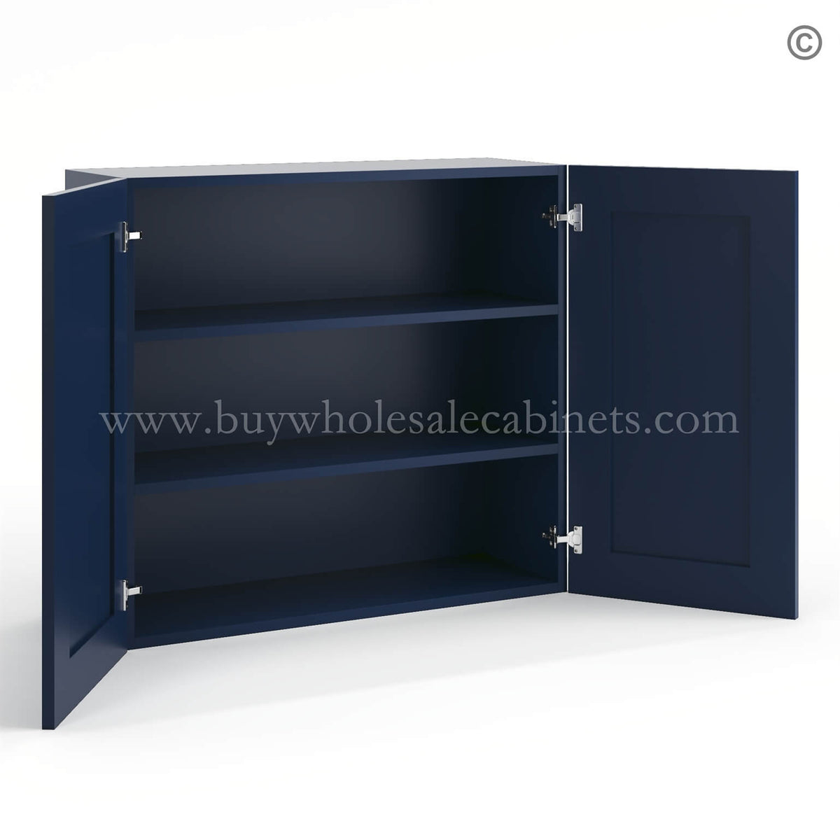 Frameless Oxford Blue 30″ Tall Wall Cabinet – 2 Doors 2 Shelves