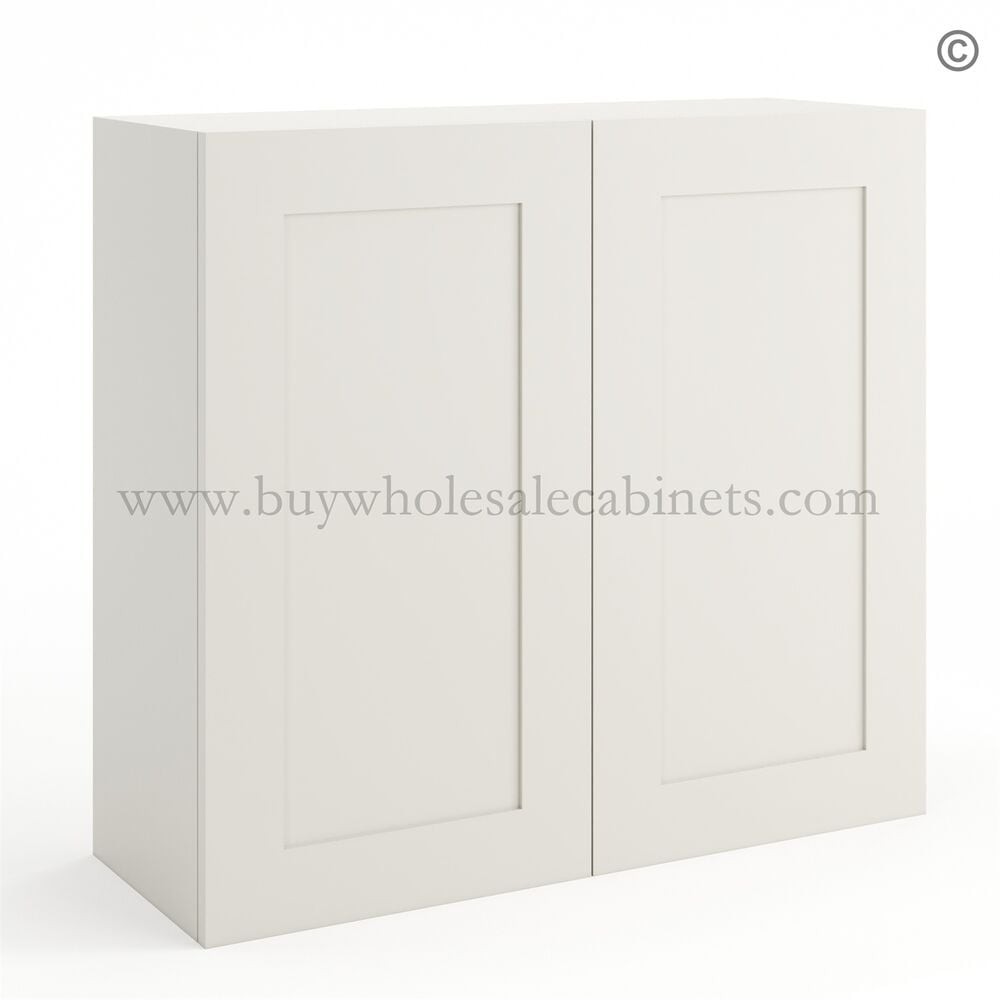 Frameless Pearl White 30″ Tall Wall Cabinet – 2 Doors 2 Shelves