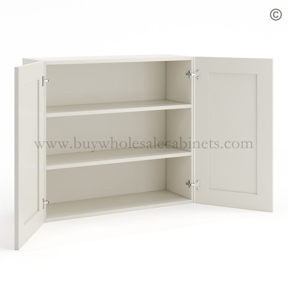 Frameless Pearl White 30″ Tall Wall Cabinet – 2 Doors 2 Shelves