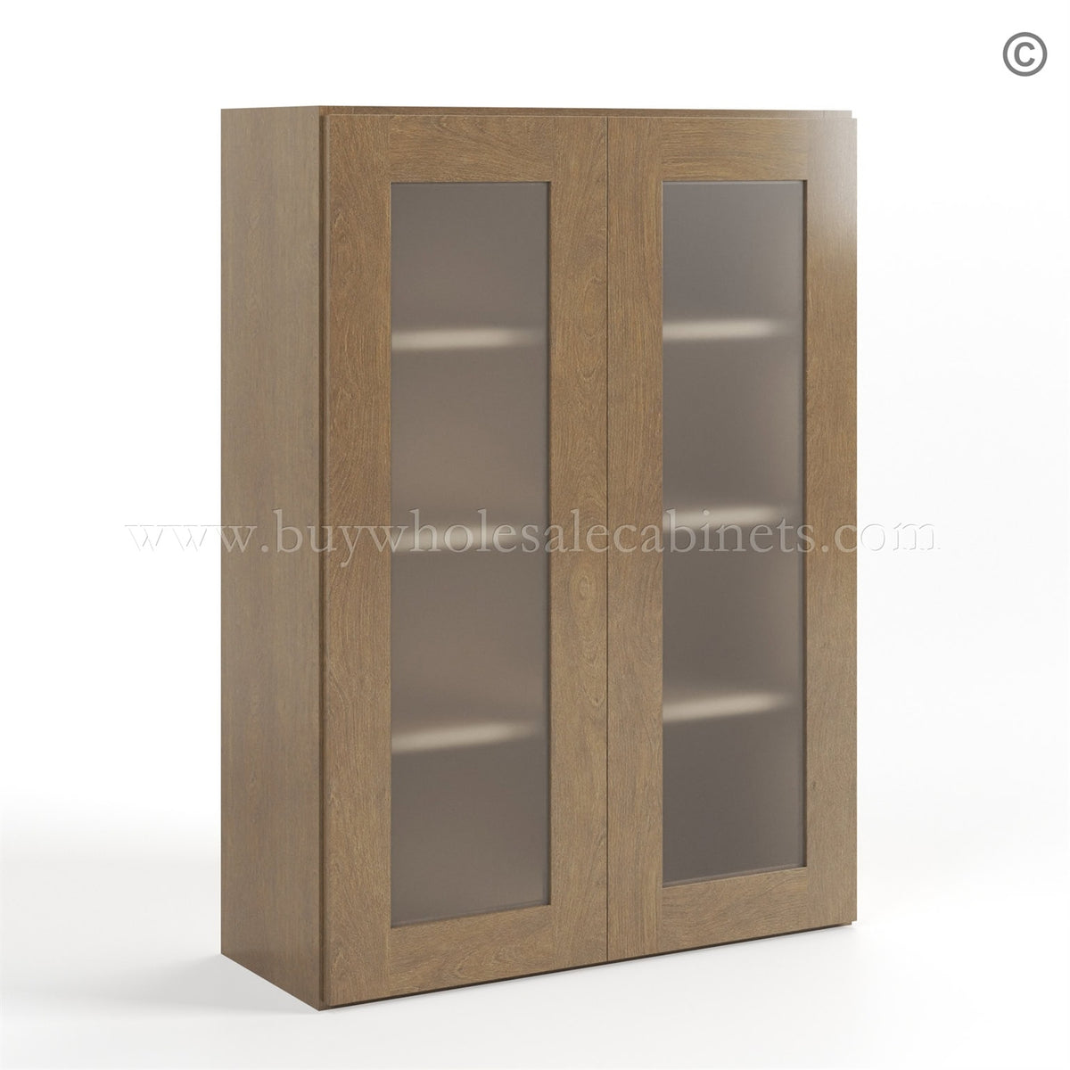 Rustic Wood Shaker 42″ H Double Door Wall Cabinet with Glass Doors