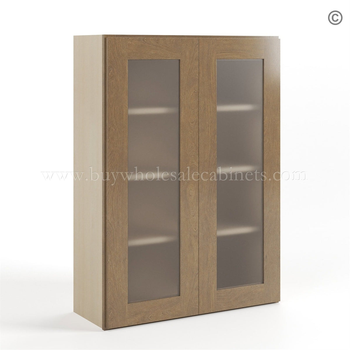 Rustic Wood Shaker 42″ H Double Door Wall Cabinet with Glass Doors