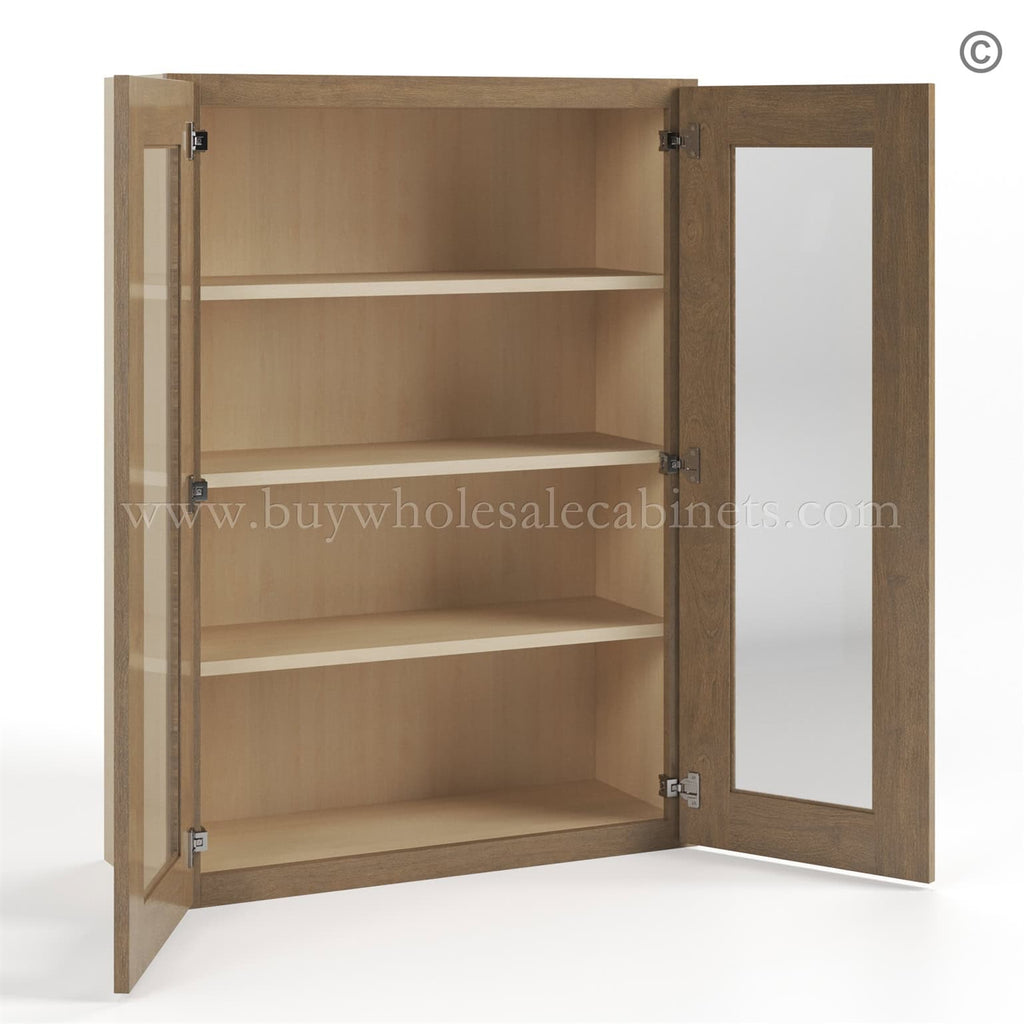 Rustic Wood Shaker 42″ H Double Door Wall Cabinet with Glass Doors