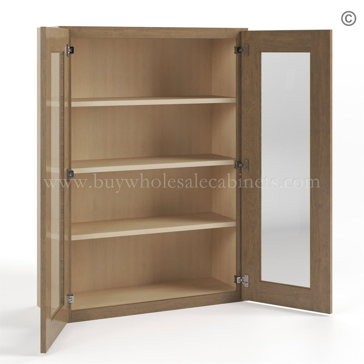 Rustic Wood Shaker 42″ H Double Door Wall Cabinet with Glass Doors
