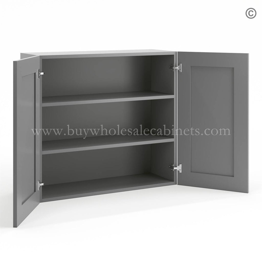 Frameless Graphite Gray 30″ Tall Wall Cabinet – 2 Doors 2 Shelves