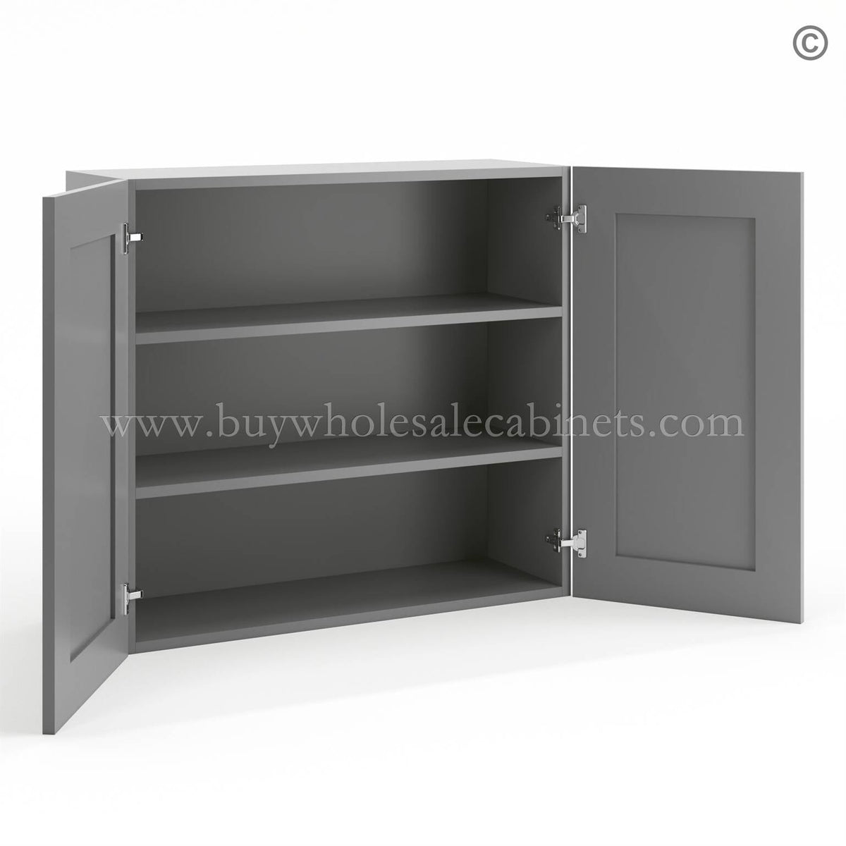 Frameless Graphite Gray 30″ Tall Wall Cabinet – 2 Doors 2 Shelves
