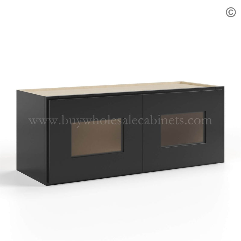Black Shaker 12″ H Double Door Wall Cabinet with Glass Doors
