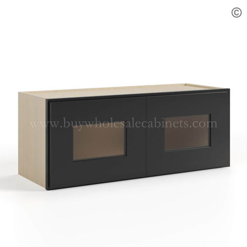Black Shaker 12″ H Double Door Wall Cabinet with Glass Doors