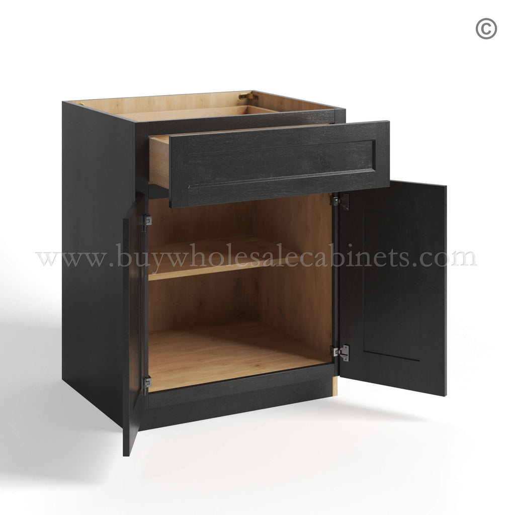 Charcoal Black Shaker Base Cabinet Double Door & Single Drawer