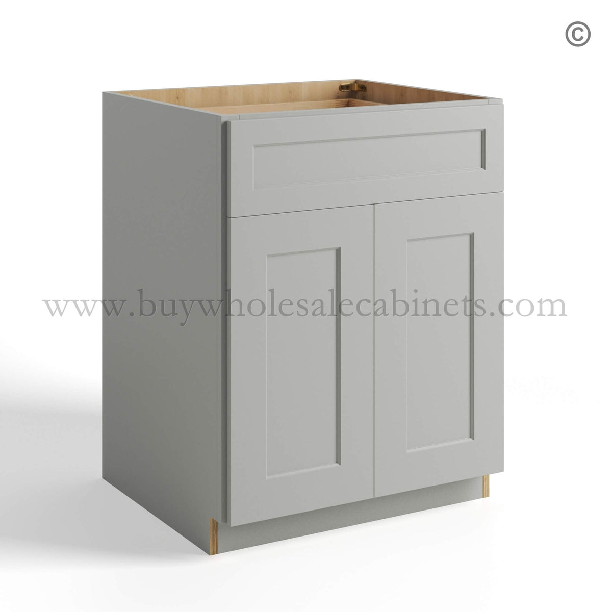 Dorian Gray Shaker Base Cabinet Double Door and Single Drawer