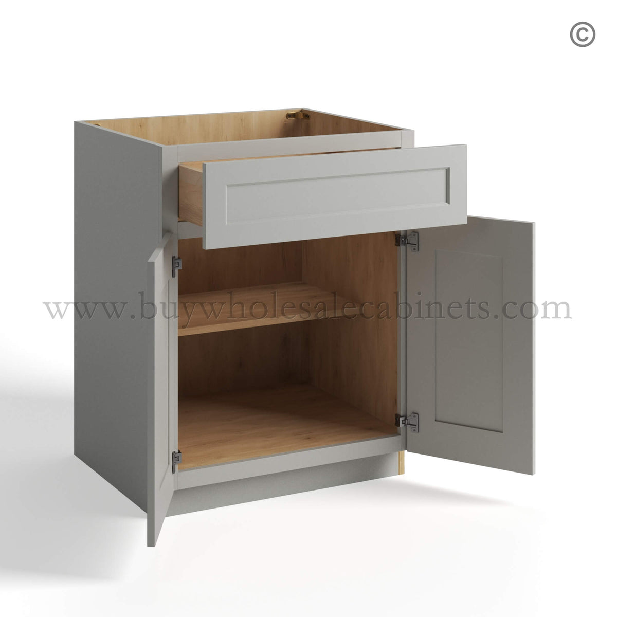 Dorian Gray Shaker Base Cabinet Double Door and Single Drawer