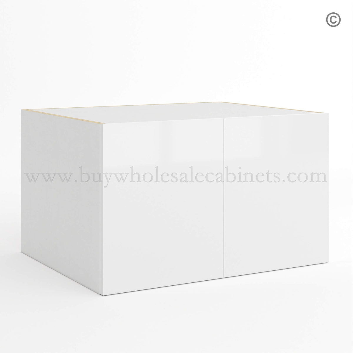 Frameless Gloss White 24″D Refrigerator Wall Cabinet with Double Door 18″H