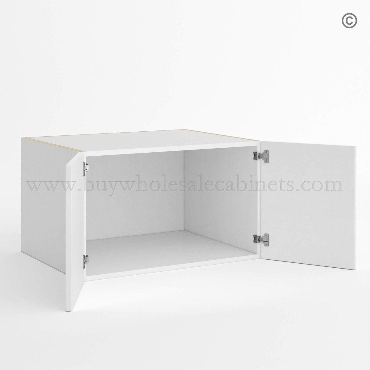 Frameless Gloss White 24″D Refrigerator Wall Cabinet with Double Door 18″H