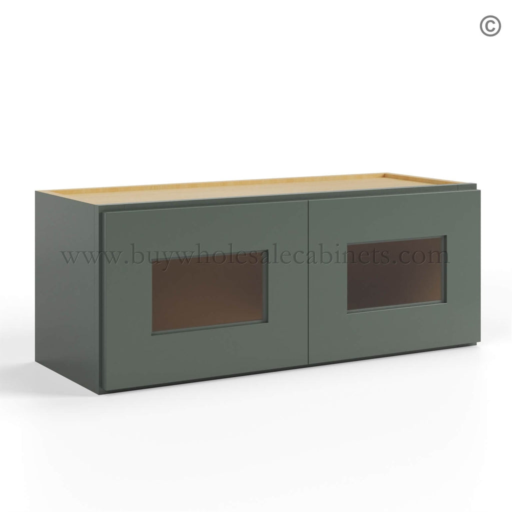 Green Shaker 12″ H Double Door Wall Cabinet with Glass Doors