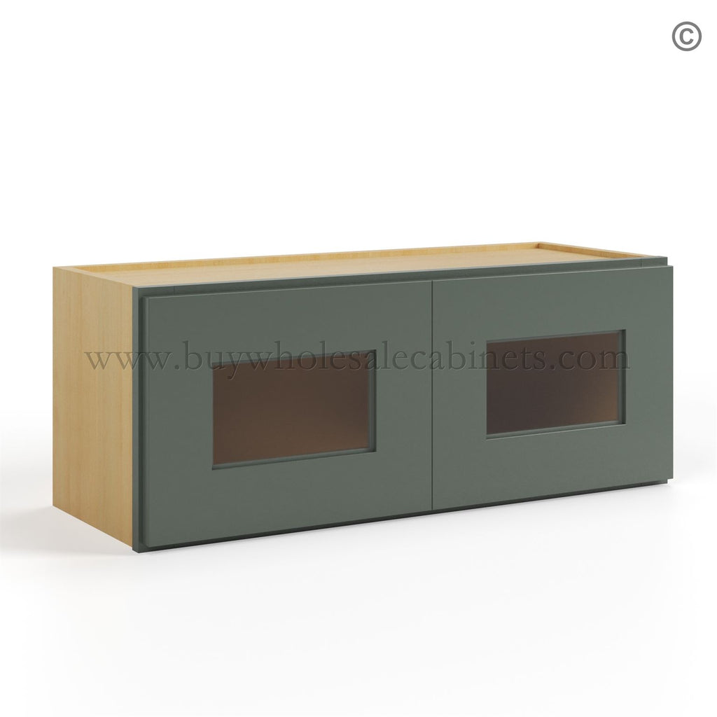 Green Shaker 12″ H Double Door Wall Cabinet with Glass Doors