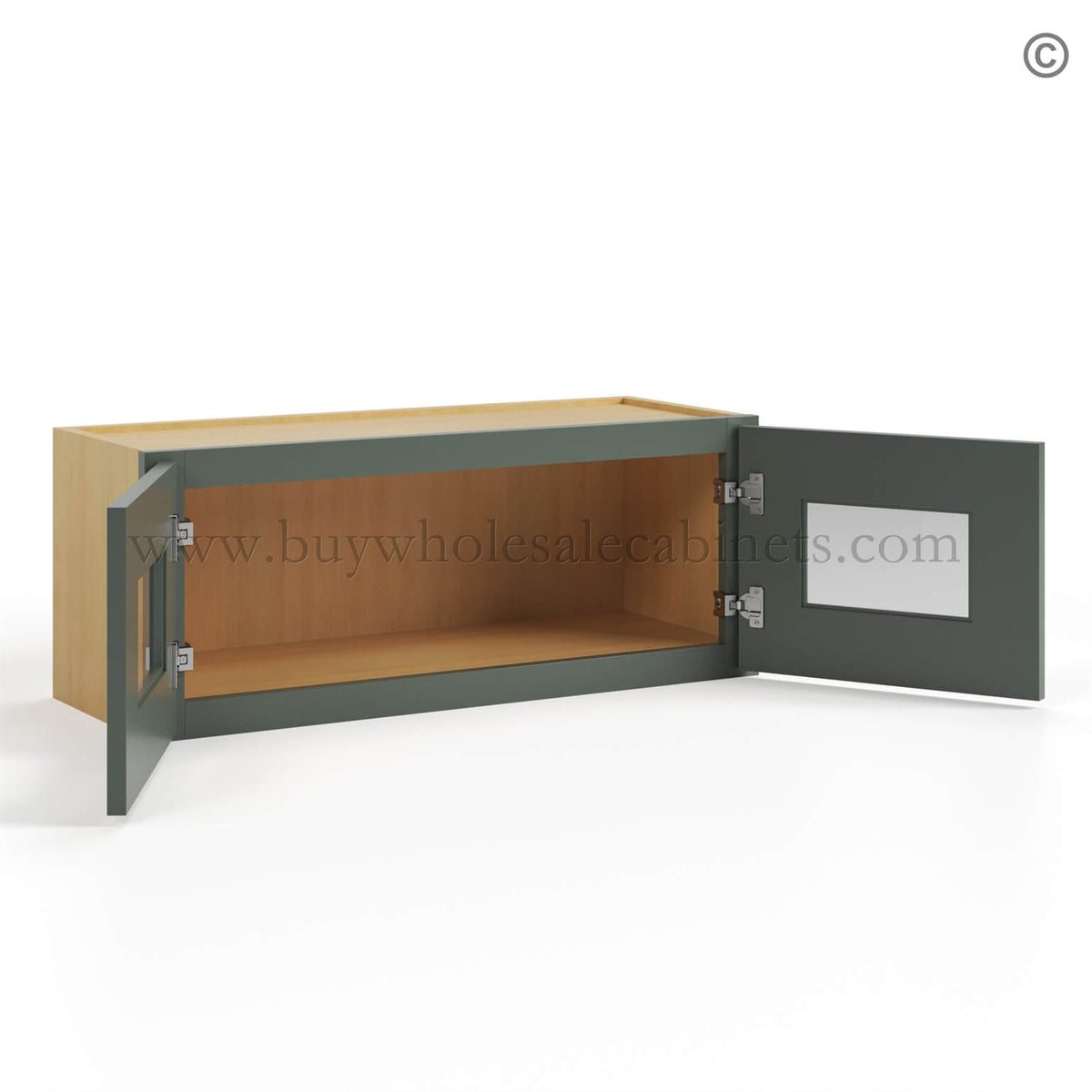 Green Shaker 12″ H Double Door Wall Cabinet with Glass Doors