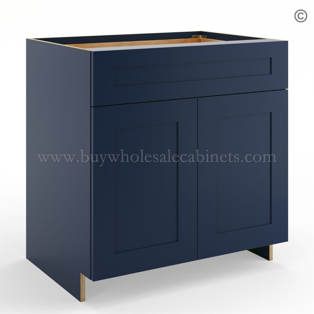Frameless Oxford Blue Base Cabinet – 1 Drawer, 2 Doors, 1 Shelf