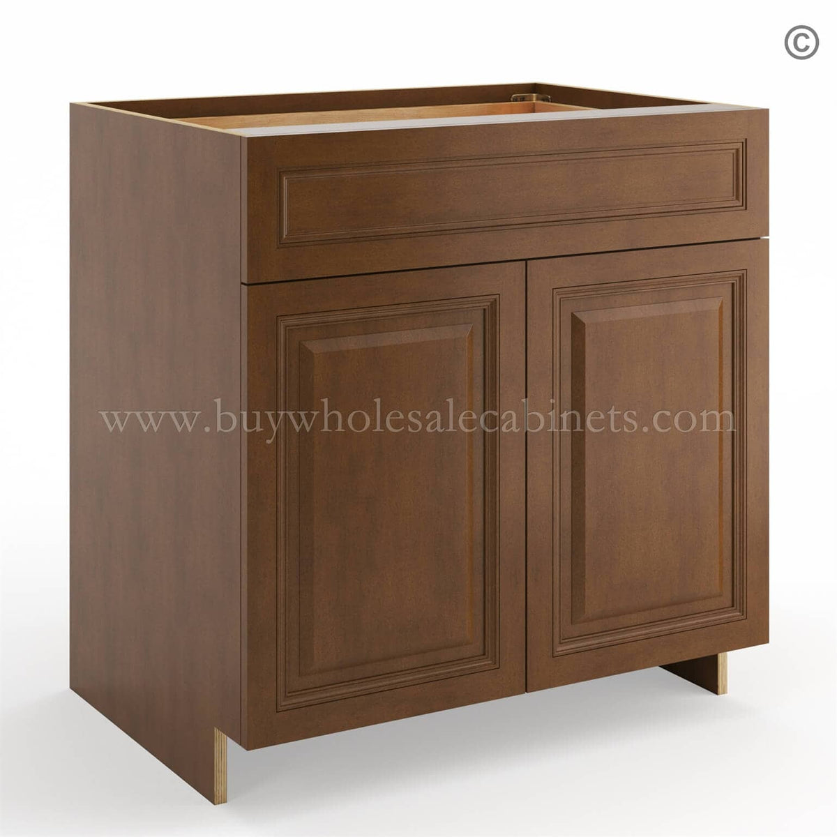 Frameless Classic Chestnut Base Cabinet – 1 Drawer, 2 Doors, 1 Shelf