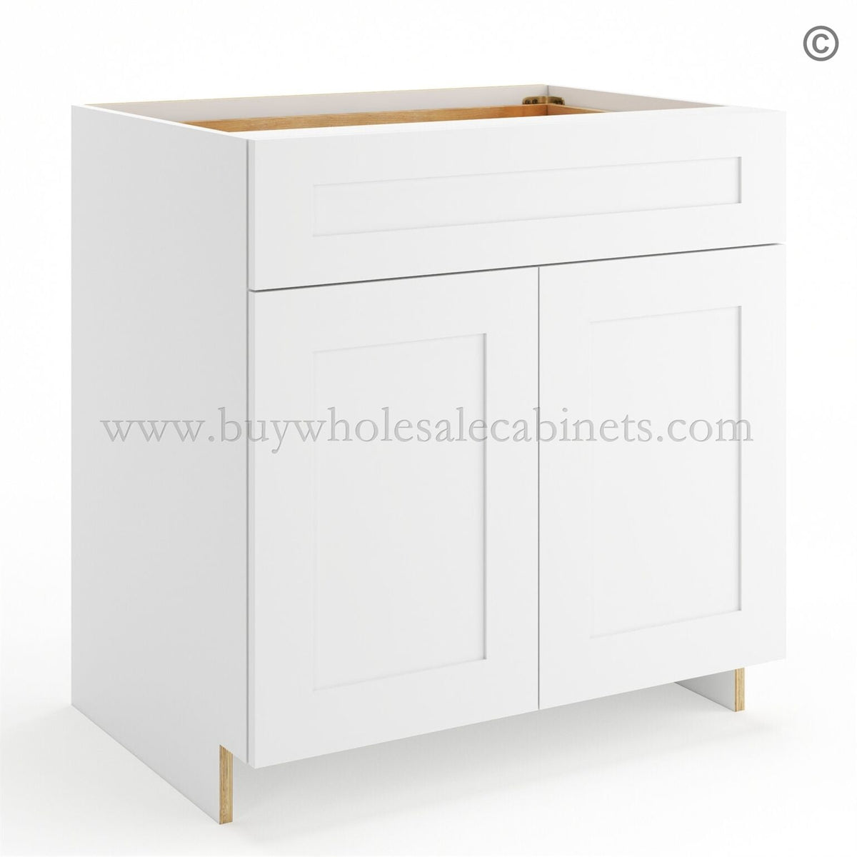 Frameless Modern White Shaker Base Cabinet – 1 Drawer, 2 Doors, 1 Shelf