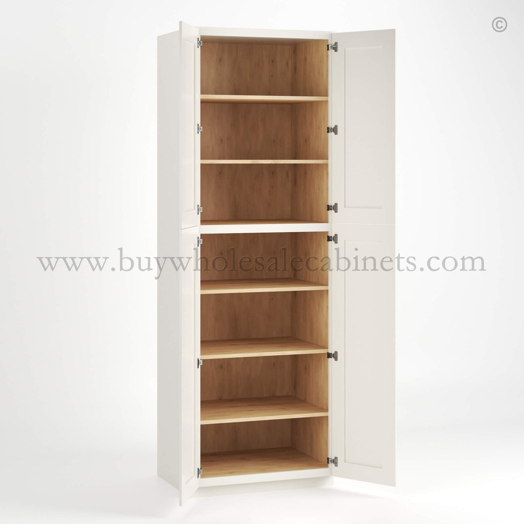 Charleston White Raised Panel 30″ W Two Double Door Utility Pantry Cabinet
