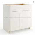 Frameless Pearl White Base Cabinet – 1 Drawer, 2 Doors, 1 Shelf