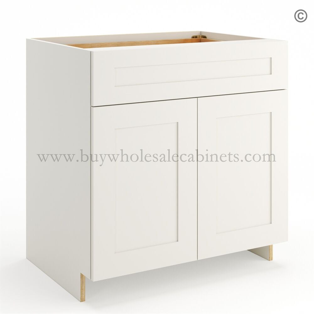 Frameless Pearl White Base Cabinet – 1 Drawer, 2 Doors, 1 Shelf