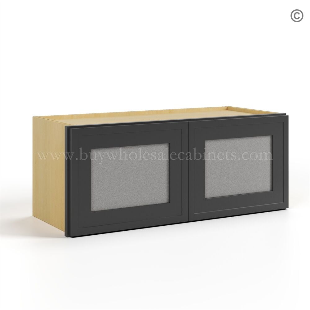 Slim Black Shaker 24″W Double Door Wall Cabinet with Glass Doors
