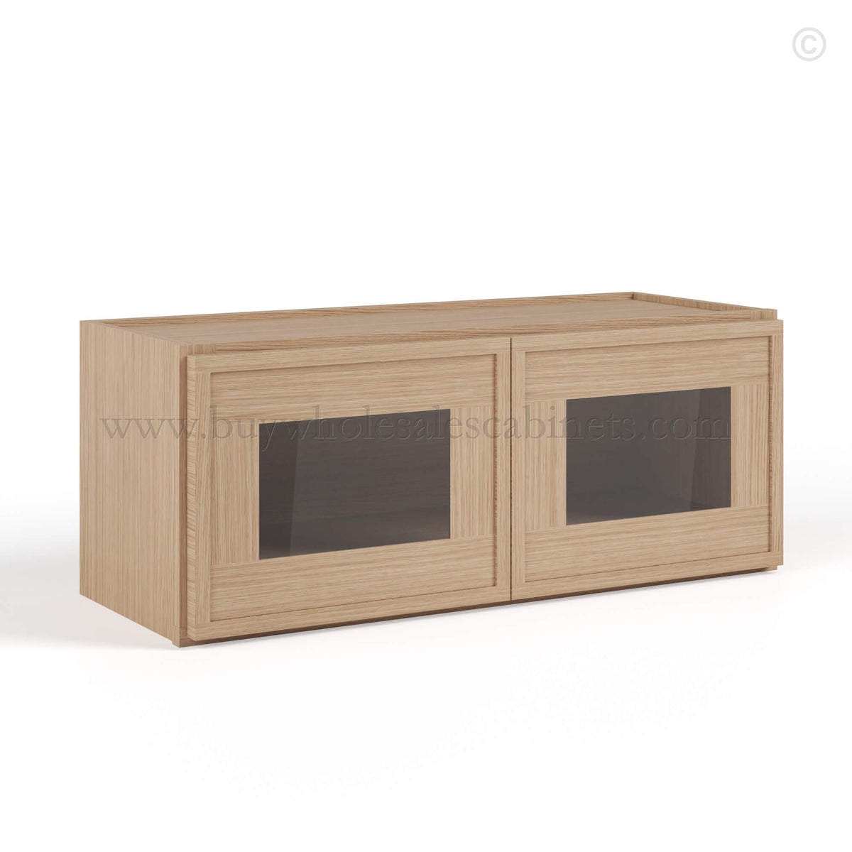 Slim Oak Shaker 24″W Double Door Wall Cabinet with Glass Doors