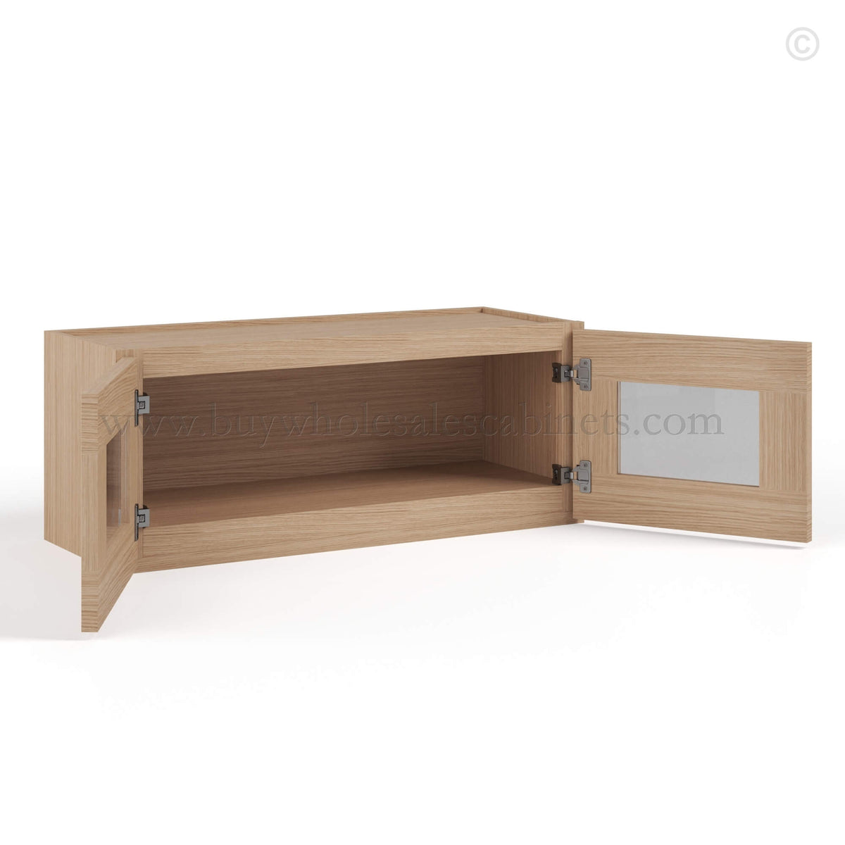 Slim Oak Shaker 24″W Double Door Wall Cabinet with Glass Doors