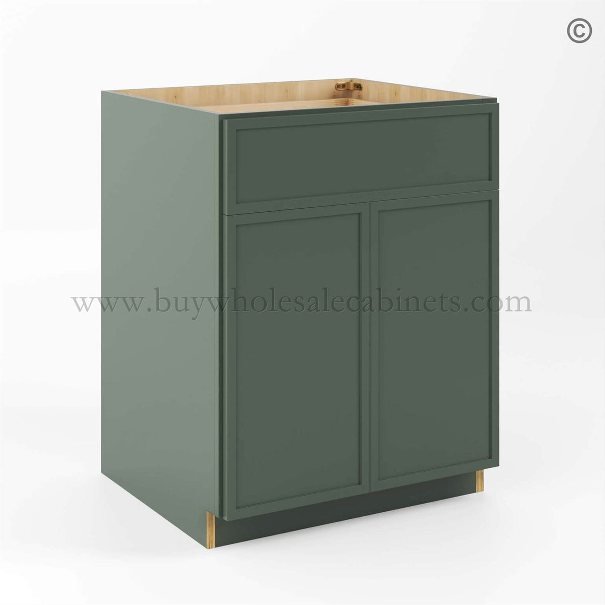 Slim Shaker Green Base Cabinet Double Door & Single Drawer