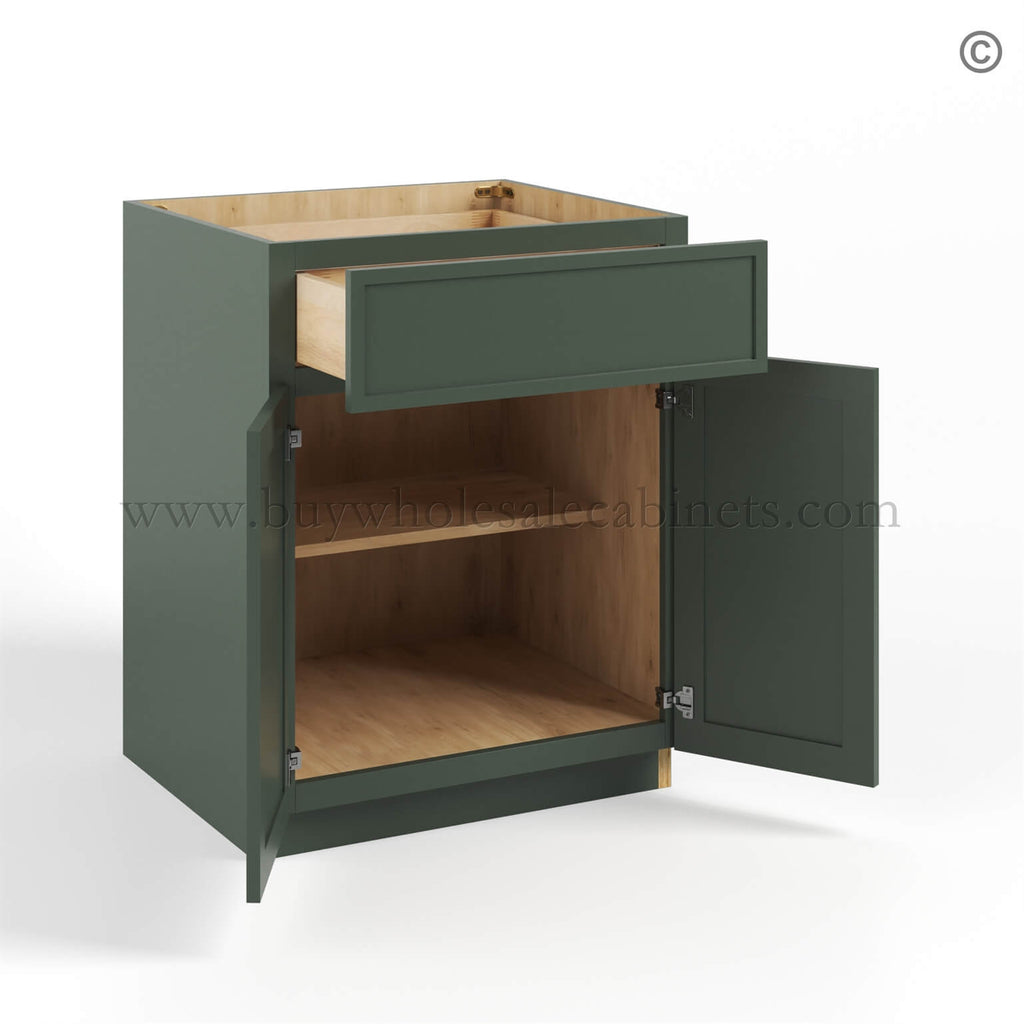 Slim Shaker Green Base Cabinet Double Door & Single Drawer