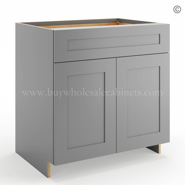 Frameless Graphite Gray Base Cabinet – 1 Drawer, 2 Doors, 1 Shelf