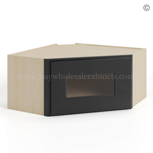 Black Shaker 12″x 24″ Diagonal Corner Wall Shelf with Glass Door