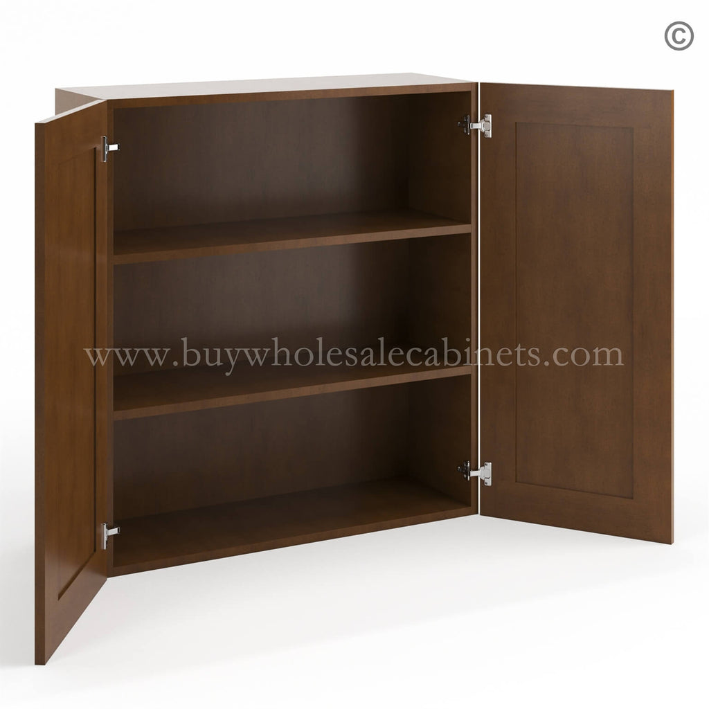 Frameless Classic Chestnut 36″ Tall Wall Cabinet – 2 Doors 2 Shelves