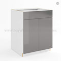 Frameless Gloss Gray Base Cabinet Double Door and Single Drawer