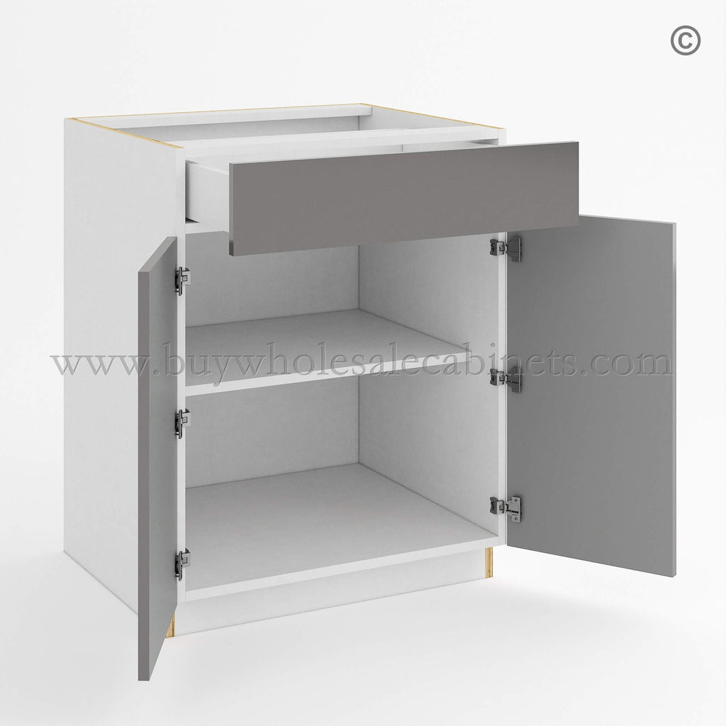 Frameless Gloss Gray Base Cabinet Double Door and Single Drawer