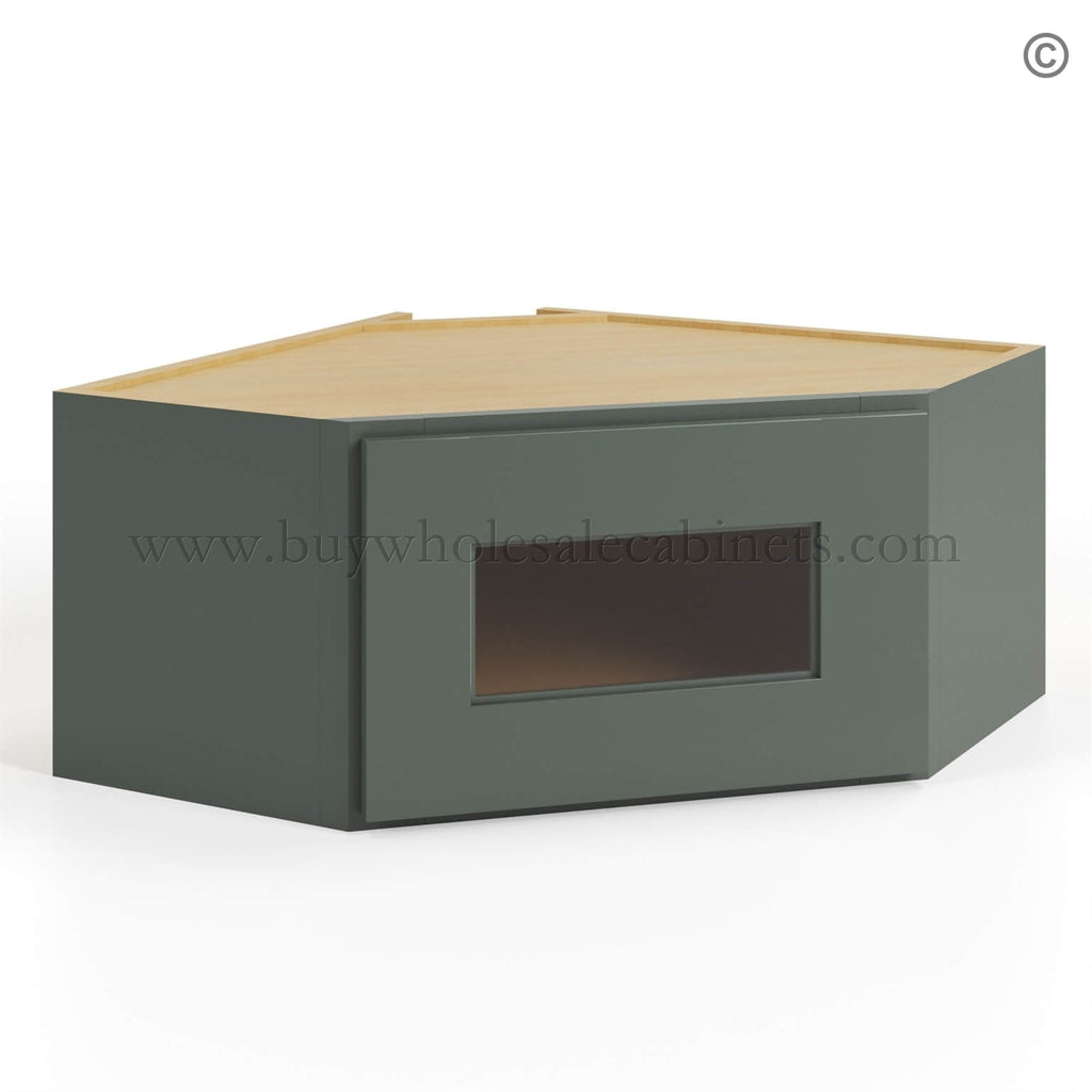 Green Shaker 12″x 24″ Diagonal Corner Wall Shelf with Glass Door