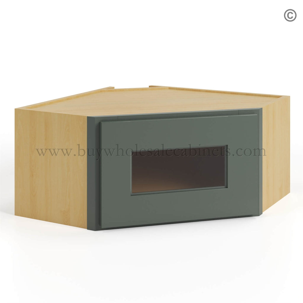 Green Shaker 12″x 24″ Diagonal Corner Wall Shelf with Glass Door